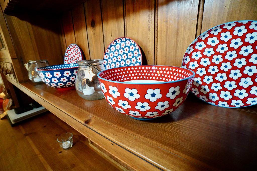 Red and Blue patterned crockery